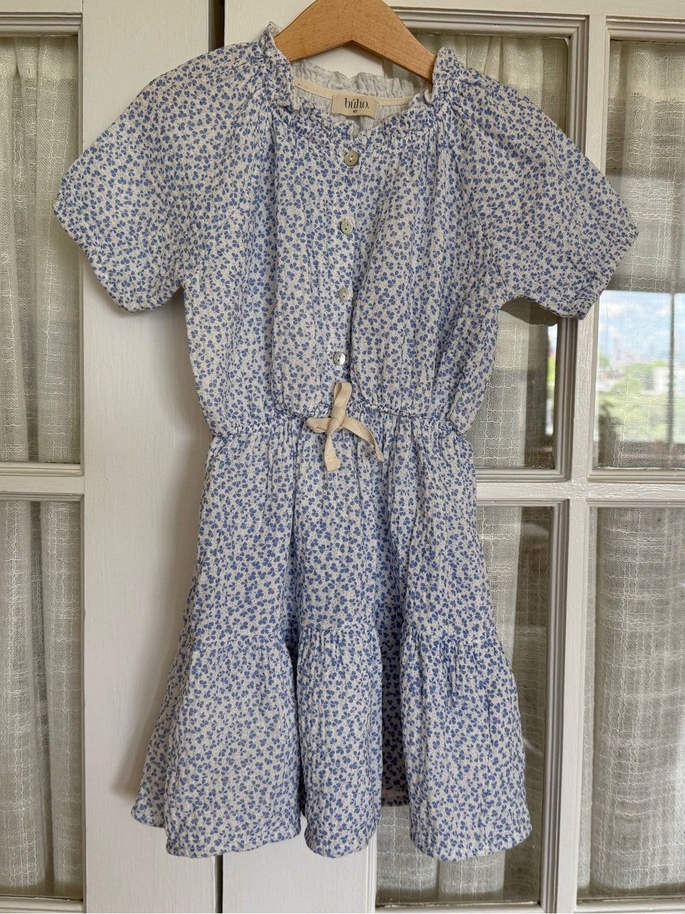 Búho Barcelona Girls Blue Floral Cotton Tie-Waist Dress